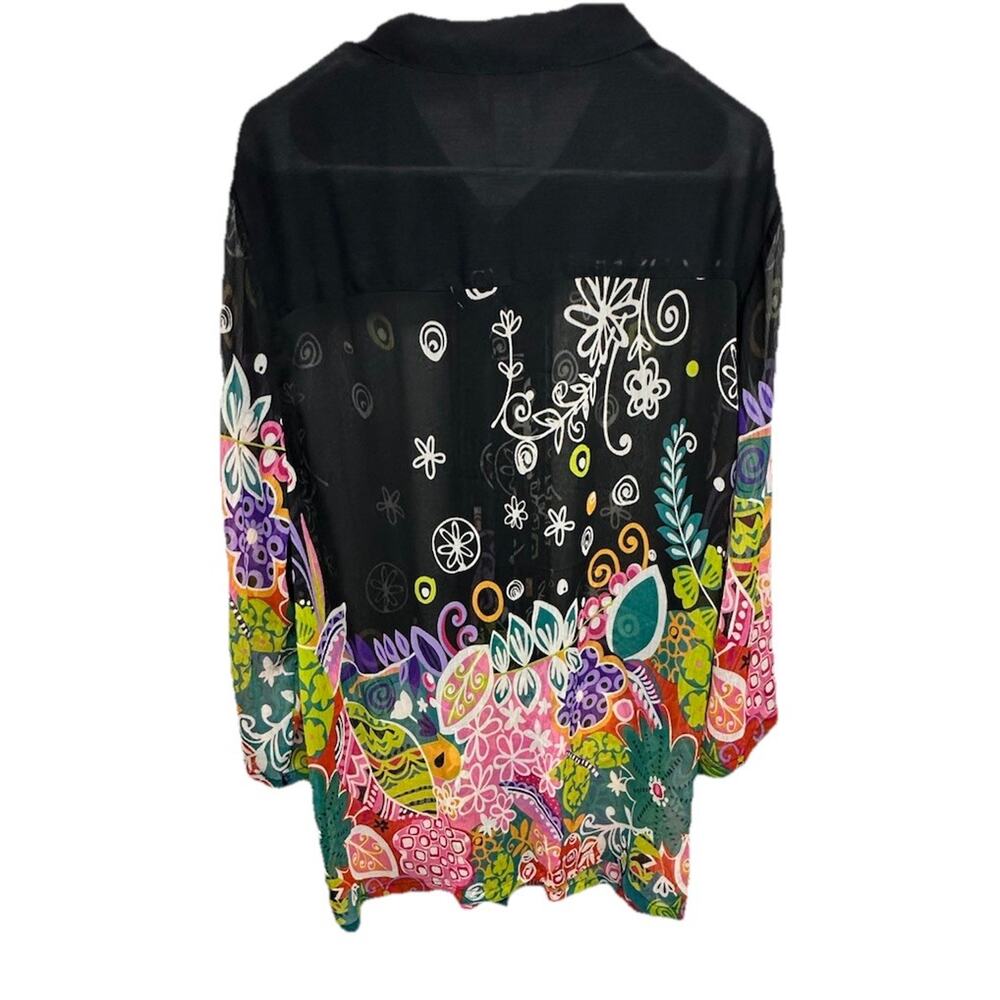 Soft Surroundings Top Womens 3x Black Floral Sheer Flare Sleeve Casual - Picture 8 of 11